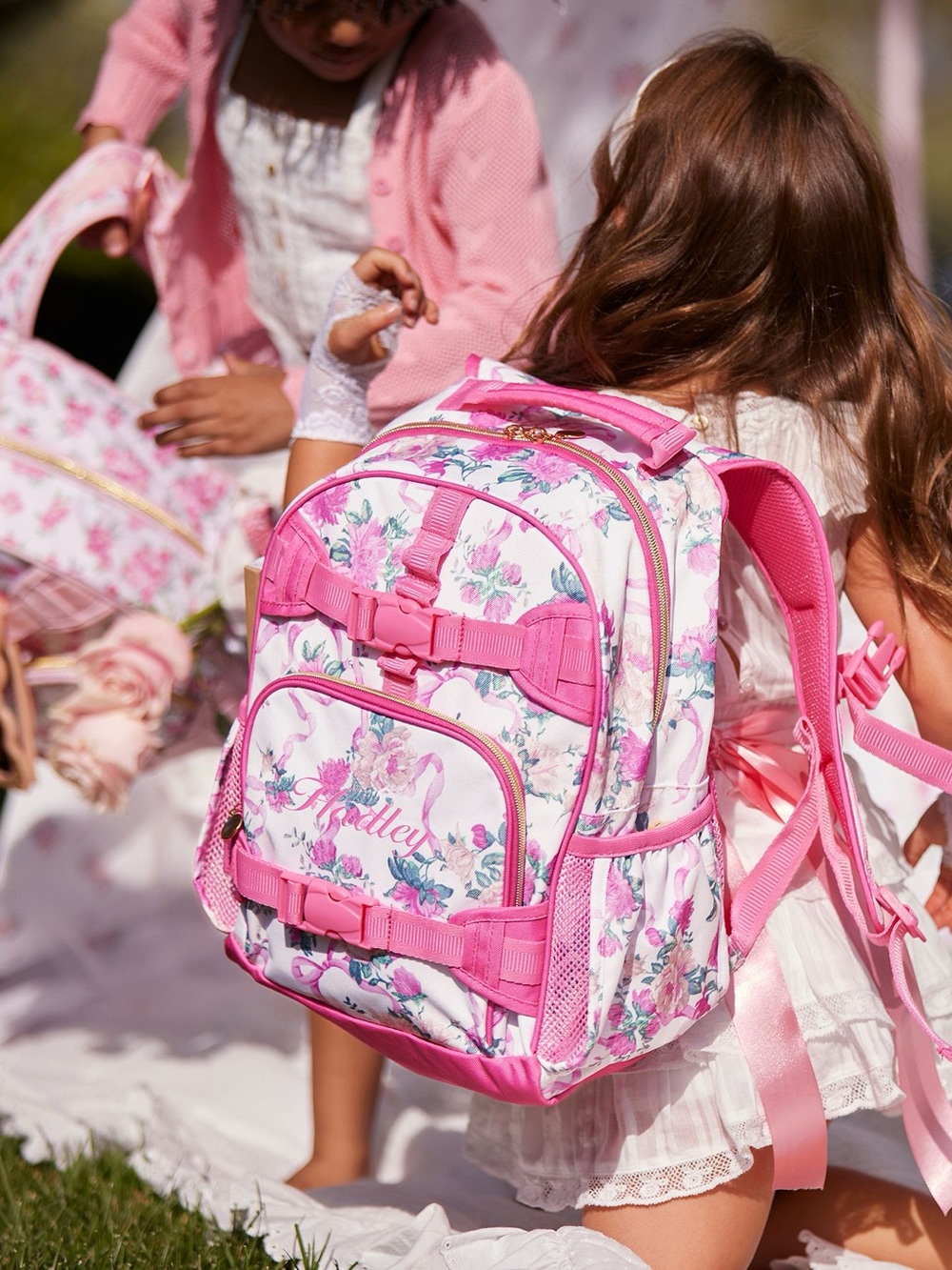 LoveShackFancy and potterybarn Floral Pink and Cream Backpack in Large